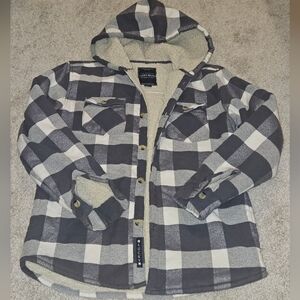 The OG Lucky Brand Flannel Sherpa Hooded Blue & Gray Checkered Sz. XL RUNS SMALL